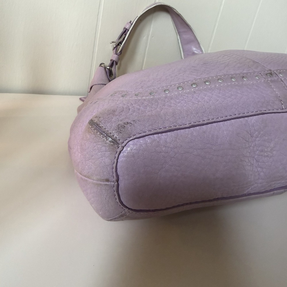 Coach Lilac Pebbled Shoulder Bag Buckle Accent Silver Hardware Designer Classic - Picture 10 of 14